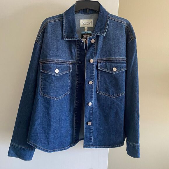 Edited by Remi Bader Women's Denim Top Confident Dark Jean Jacket Large NWT - Picture 1 of 11
